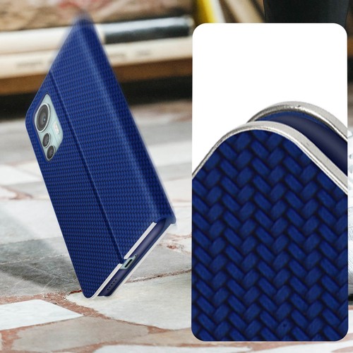 Carbon Design Etui für Xiaomi 12 Lite mit Kartenhalter Nachtblau und Silber - Bild 3 von 5
