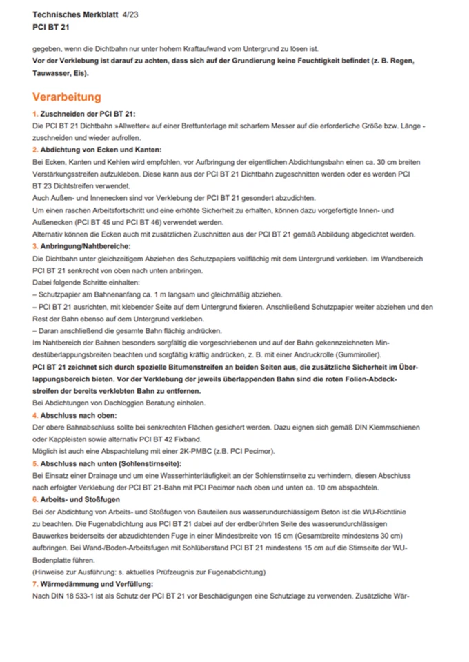 PCI BT 21 Allwetter 5 m Bitumen-Kaltselbstklebebahn Dichtbahn Abdichtung Keller - Bild 4 von 4
