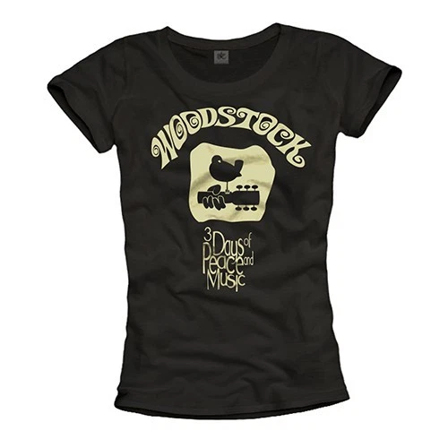 COOLES DAMEN T-SHIRT MUSIK WOODSTOCK FESTIVAL VOGEL RETRO GITARRE SHIRTS S M L - Bild 1 von 1