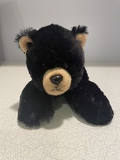 The Bearington Collection- Black Bear Lying Plush Stuffed Animal.
