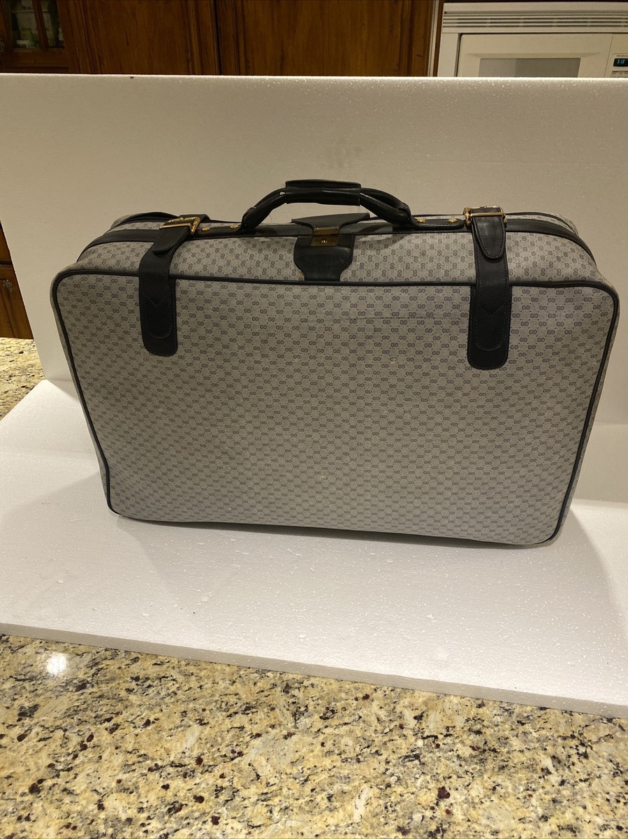 Vintage Gucci Luggage Blue GG Logo Suitcase Soft Side Navy