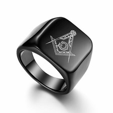 Anillo de masonería masónica de acero inoxidable banda maestra negra para regalo para hombre #7-13
