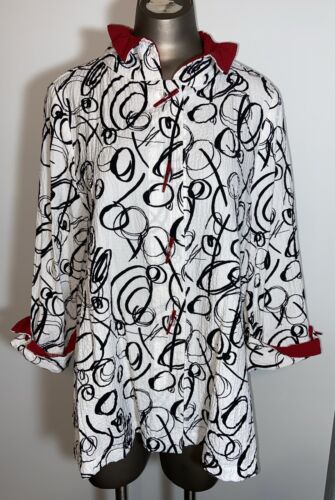Vintage 80’s Shirt S Small Blouse Top Art Black White Geometric Jacket Button