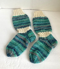 Hand Knitted Women Ankle Socks Multicolor Blue NEW 