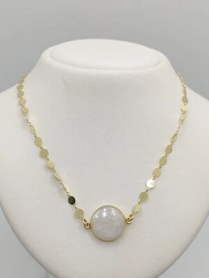 Collier en argent Plaqué Or Pierre De Lune Gommettes femme thanina bijoux - Photo 1/4