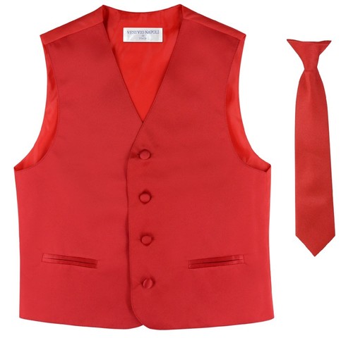 BOY'S Dress Vest & NeckTie Solid RED Color Neck Tie Set for Suit or Tux size 12 - Picture 2 of 3