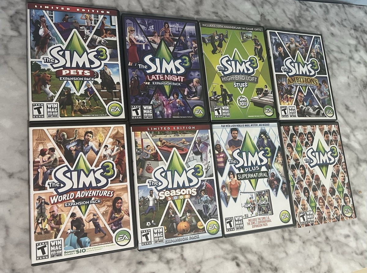 The Sims 3 LOT OF 8 (PC Windows Mac) Base Game & Expansion Packs
