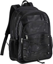 Heavy Duty Mesh Backpack, See Through College Backpack, Reflective Design Black