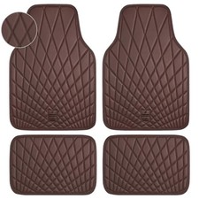 Luxury Faux Leather Floor Mats for Cars, Waterproof All Weather Car All Brown