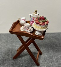 Reutter Porzellan Dollhouse Dessert Tray Table Germany with Tea set and Cake