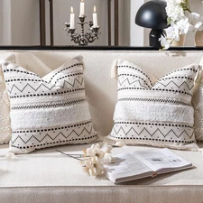 Decorative Throw Pillow Cover 20x20 Combo Set of 2 Square Boho Black Neutral ...