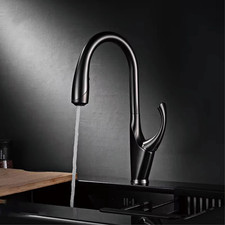 High end touch black kitchen faucet brass pull out design three function single
