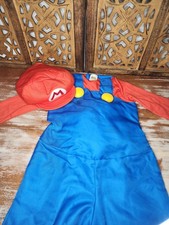 Disguise Brand Super Mario Costume w/ Hat - Child S/P 4-6 Halloween, Has Stains