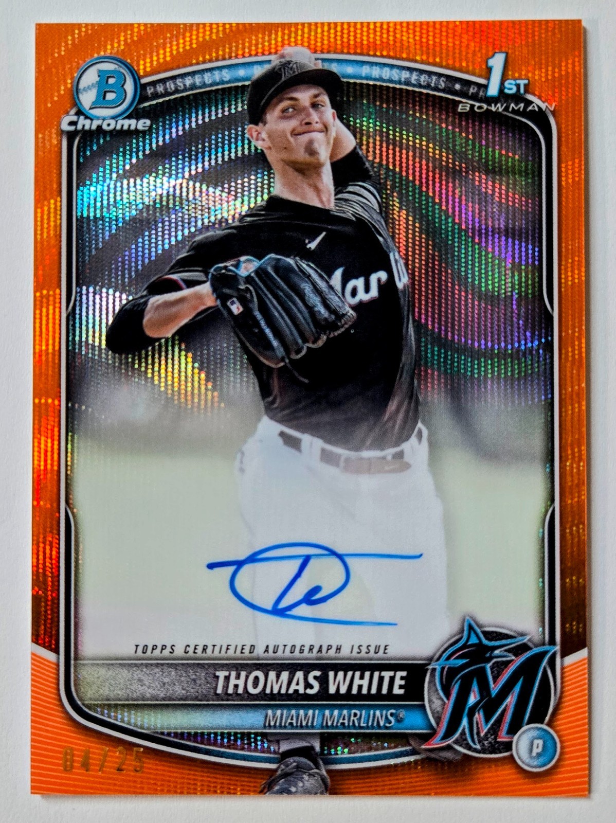 THOMAS WHITE 2025 Bowman Chrome ORANGE Wave Auto CPATW /25 ROOKIE