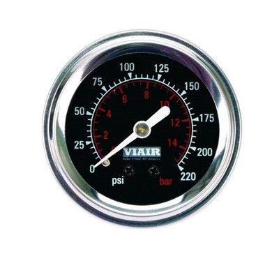 Viair 2'' Single Needle Gauge 220 PSI Black Face Illuminated W/ Mounting Bracket