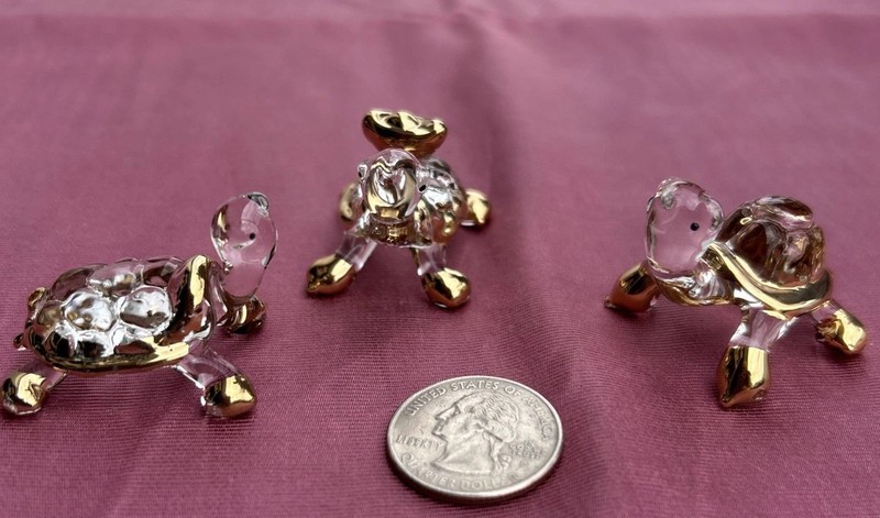 Hand Blown Glass Turtles with Gold trim lot or 3