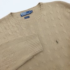 Vintage Polo Ralph Lauren Sweater Men XL Beige Silk Cable Knit Crewneck Textured