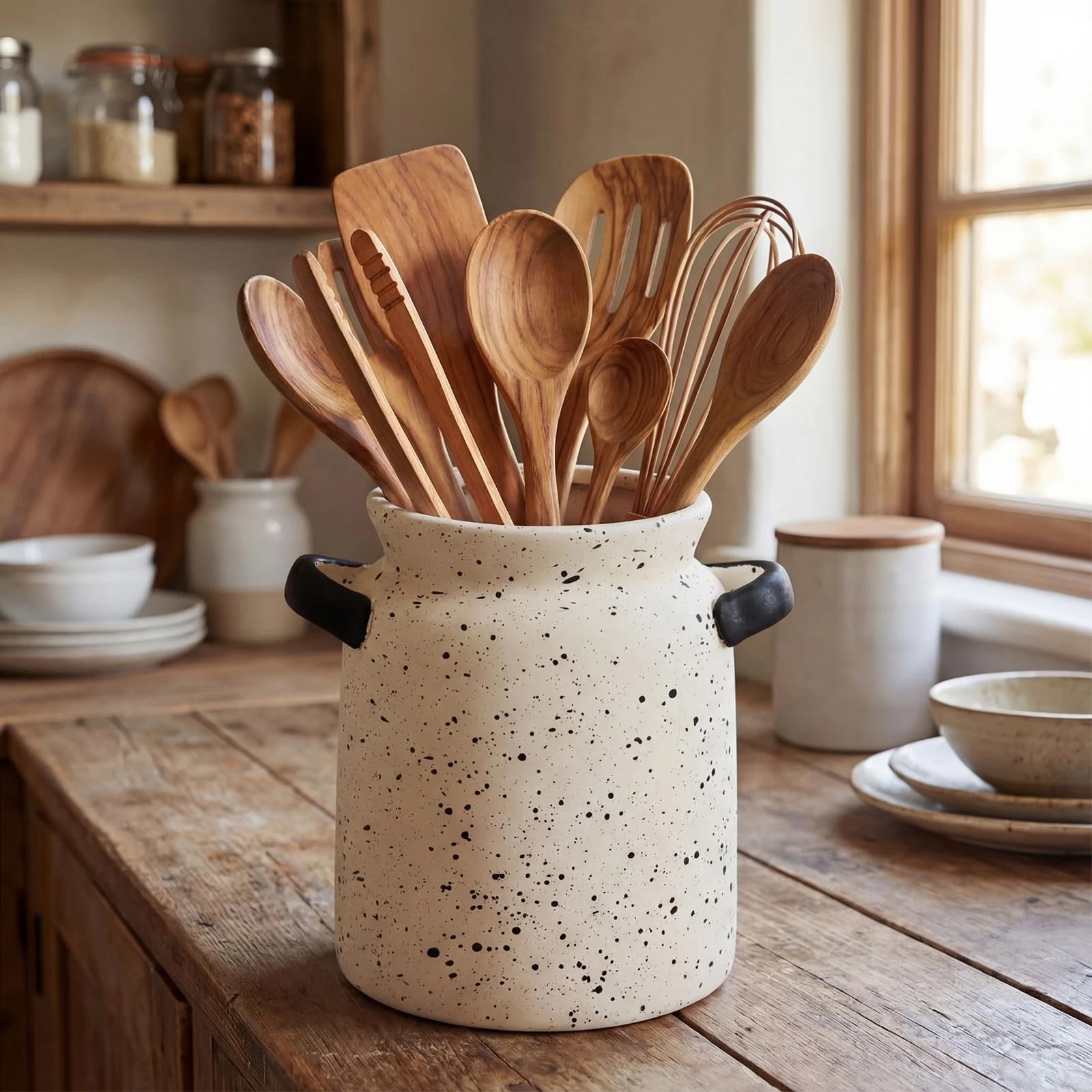 Rustic Kitchen Utensil Holder 6 Inch Small Ceramic Utensil Holder with Handle...
Opens in a new wind