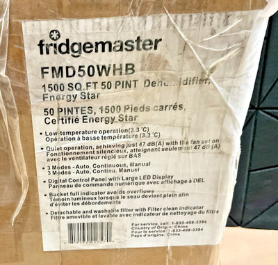 Hisense Fridgemaster Dehumidifier 50 pint FMD50WHB   ️  ️ NEW!   ️  ️