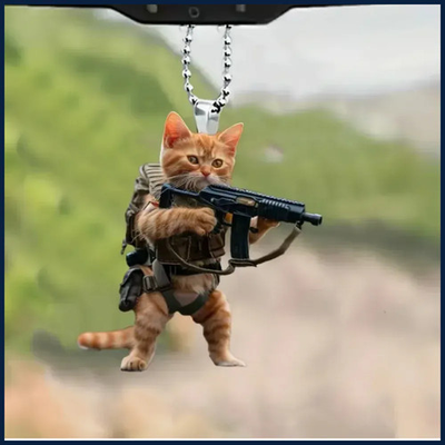#ad 8cm Acrylic flat facing cat gun car pendant dog riding motorcycle backpack. $7.19