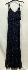 Adrianna Papell Navy Beaded Blouson Art Deco Maxi Gown Formal Dress Sz 2