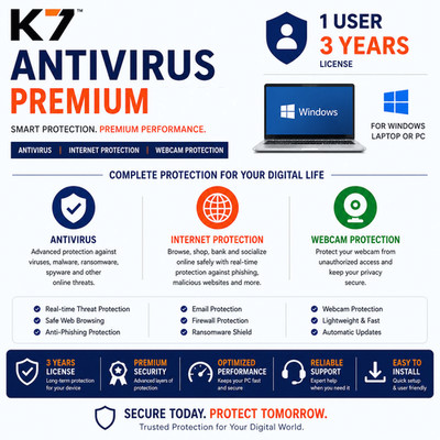 K7 Antivirus Premium 1 Windows PC, 3 Years | Antivirus, Internet Protection