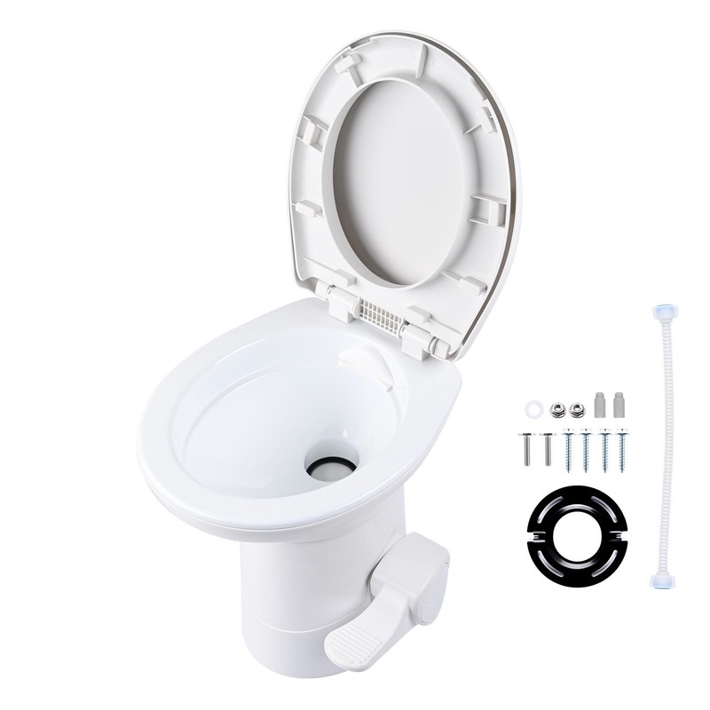 Yescom RV Toilet Porcelain Enamel Gravity Flush Camper Trailer Toilet Travel