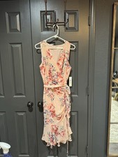 Eliza J Floral Ruched Chiffon Faux Wrap Dress. Size 14 NWT Perfect Easter Dress