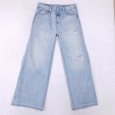 Old Navy High Rise Baggy Wide Leg Jeans Size 16 Light Wash Distressed Grunge