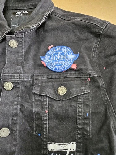 AC/DC x Reason 1981 World Tour Black Distressed Denim Graphic Jacket MEDIUM  image 5