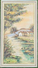 Continental Oil on Canvas Countryside Cottage Landscape Scene Mediterranean