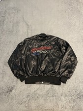 Vintage 90's Ford Racing Satin Bomber Jacket Men's L Snap Up Black Made in USA