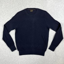 Gutteridge Cotton Cashmere Sweater Mens Medium Blue Pullover Ribbed Mini Cable