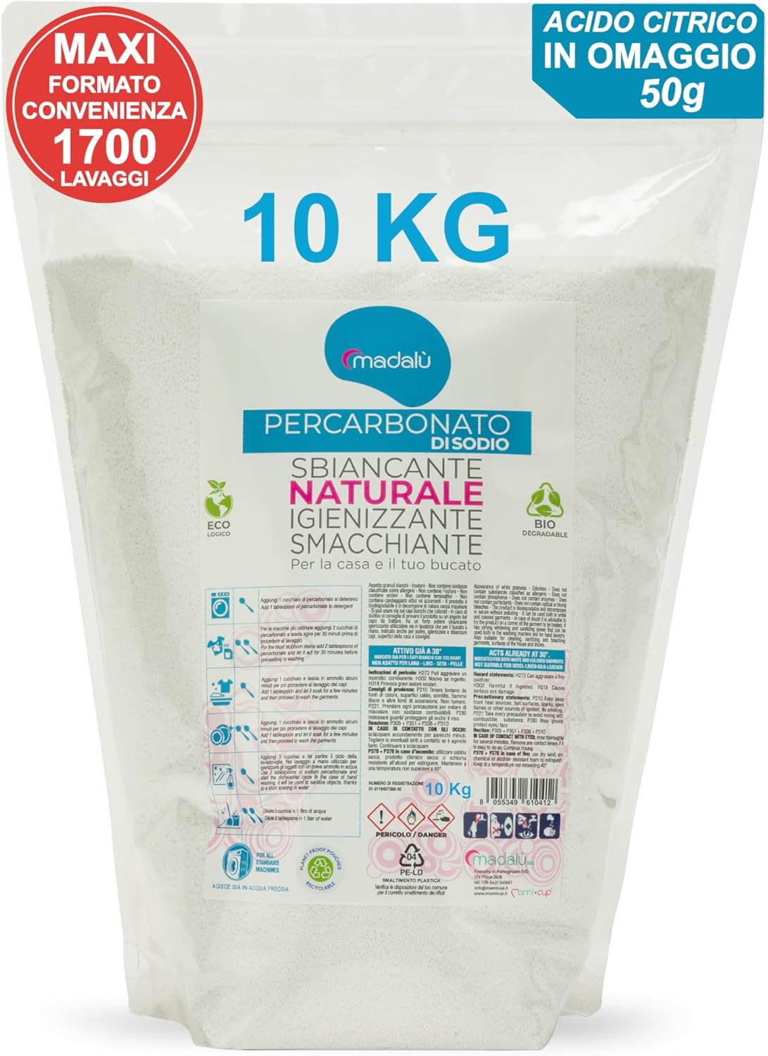 Sbiancante Bucato Naturale 10Kg - Percarbonato Sodio 1700 Lavaggi