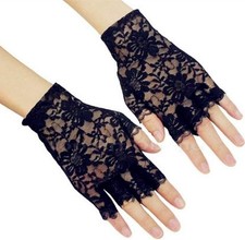 DreamHigh Women Wrist Length Lace Half Finger Gloves Black