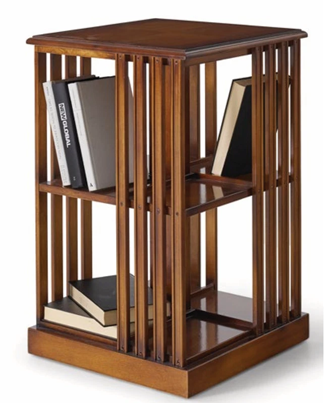 LIBRERIA GIREVOLE INGLESE IN LEGNO CON PIANO INTARSIATO IN 6 FINITURE 753 - Immagine 2 di 3