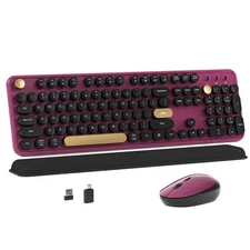 Colorful Wireless Computer Keyboard and Mouse Combo with Round Typewriter Key...