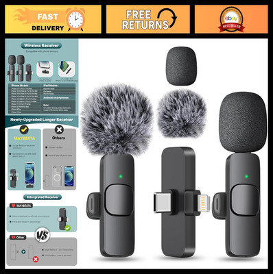 MAYBESTA Wireless Mini Microphone for iPhone, Android Phone - 2 Pack Lavalier La