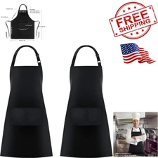 2 Pack Bib Aprons with 2 Pockets Cooking Chef Kitchen Apron for Women Men, Black