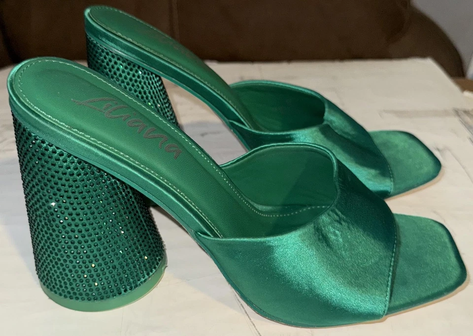 Liliana Shoes Womens Size 8.5 Block Heel Slide Mules Rhinestone Party Dressy - Image 2 of 4