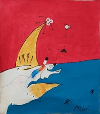 Joan Miró Signed Surrealist Abstract Oil Painting on Canvas - Spanish Art