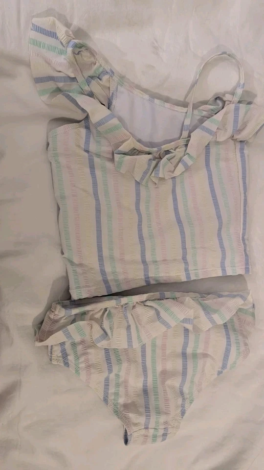 Girls White Striped Tankini Age 7 (6-7-8) By TU - Image 4 of 4