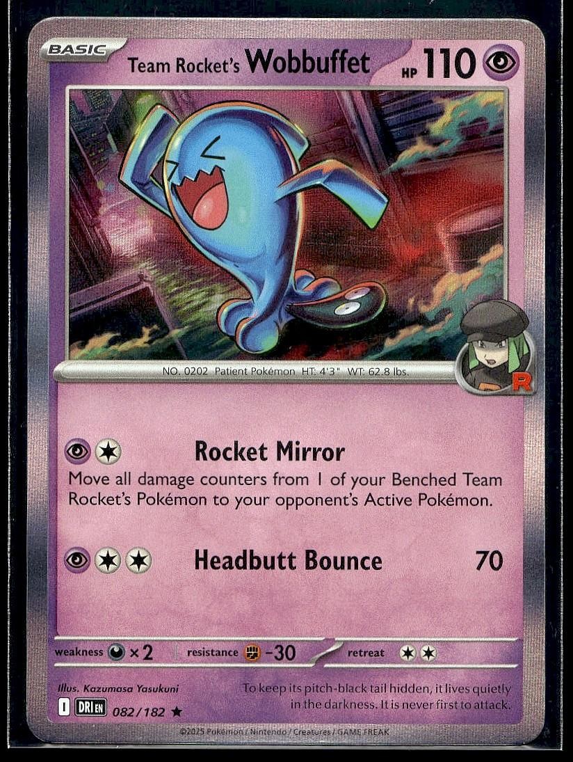 Team Rocket's Wobbuffet 082/182 Rare Destined Rivals Pokemon Holo Lightly Played
