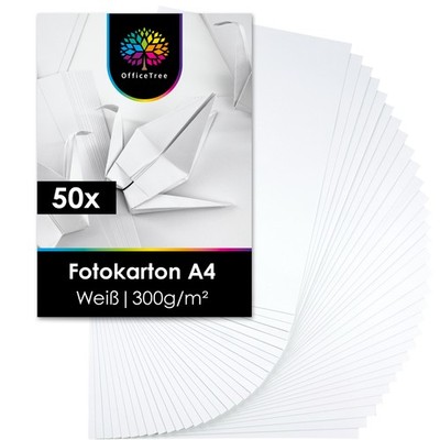 OfficeTree 50 Blatt Fotokarton A4 Weiß 300g/m²  - Bastelpapier - Bedruckbar