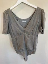 Abercrombie & Fitch Bodysuit Gray Polka Dots Shirt Short Sleeve Womens Size XS