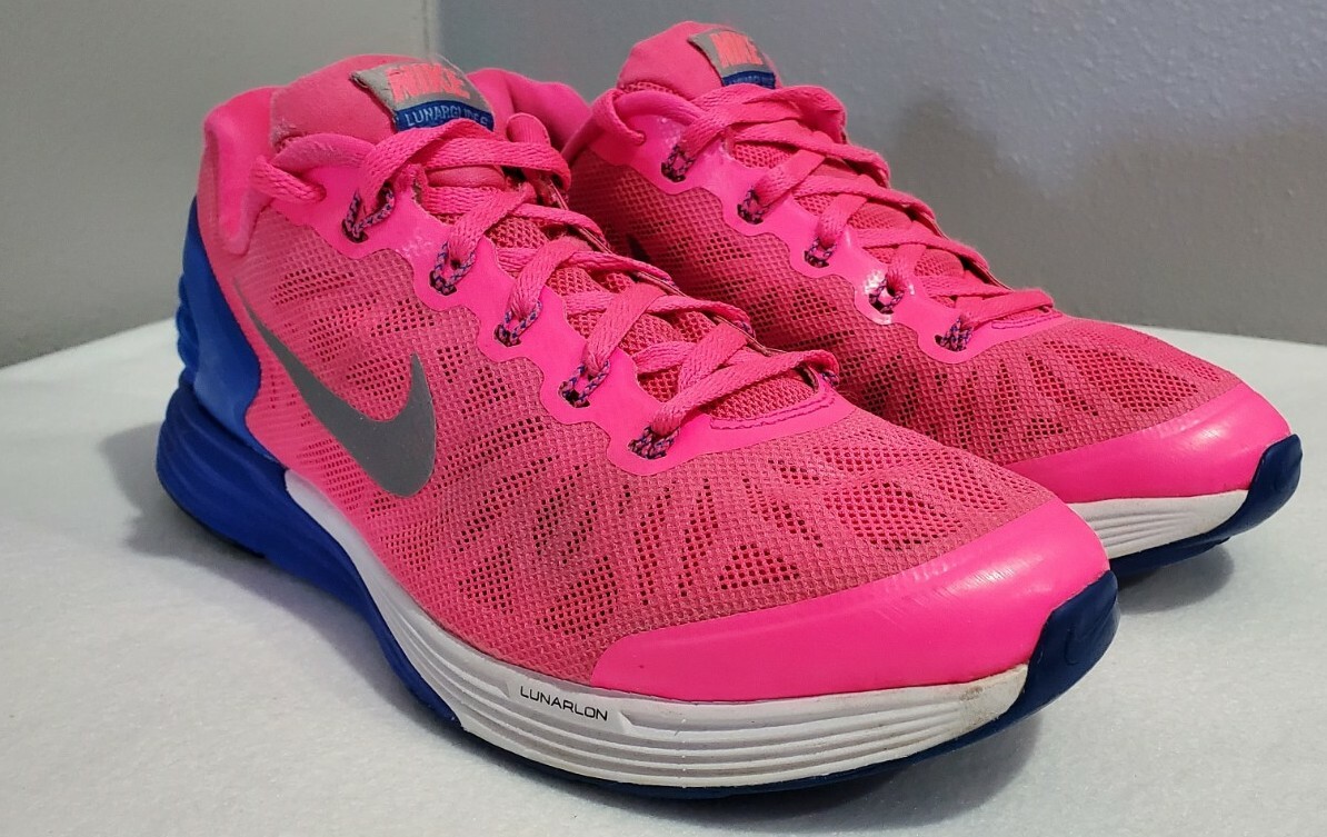 Nike Lunar Glide Running Shoes Girls YOUTH Pink Blue Support