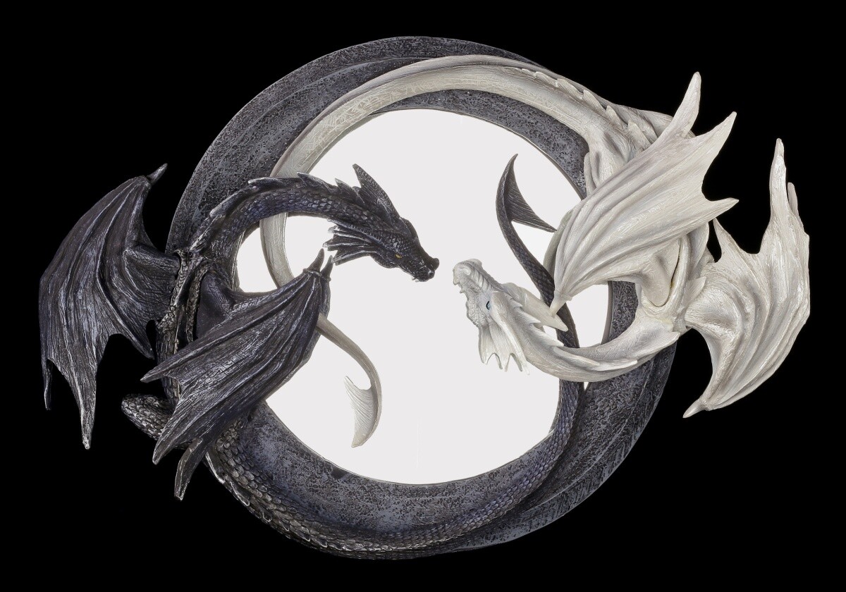 Wall Mirror - Yin and Yang Dragons - Gothic Dragon Decoration Fantasy