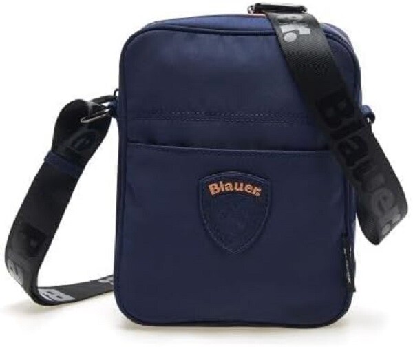 Blauer Borsa a Tracolla Piatta in TESSUTO BLU con Logo, Uomo