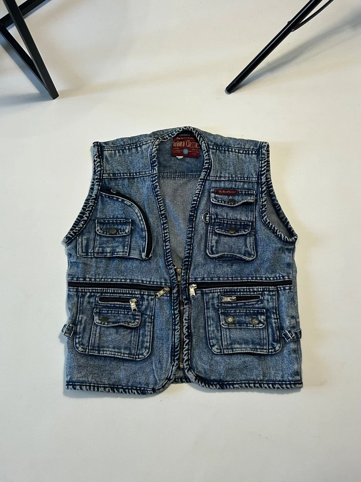 Chaleco utilitario de mezclilla vintage Marlboro Classics para hombre con varios bolsillos talla M Foto 2 de 4