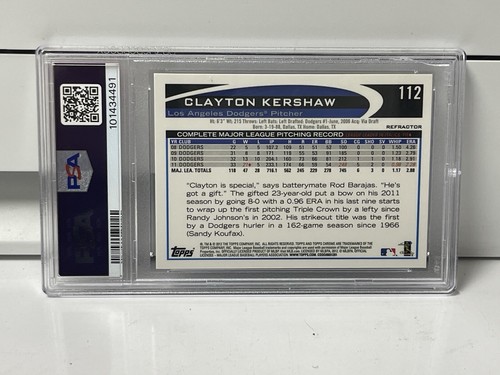 Clayton Kershaw 2012 TOPPS CHROME XFRACTOR Refractor Card #112 • PSA GEM MINT 10 - Picture 2 of 2